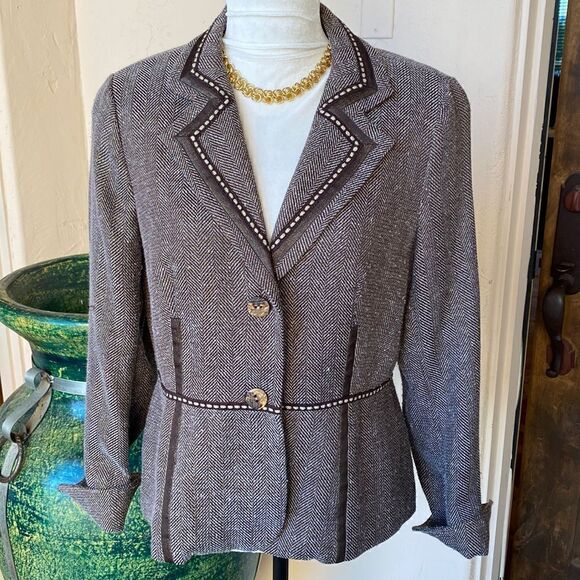 Coldwater Creek herringbone special occasion jacket with metallic threads sz 12 - Picture 1 of 12